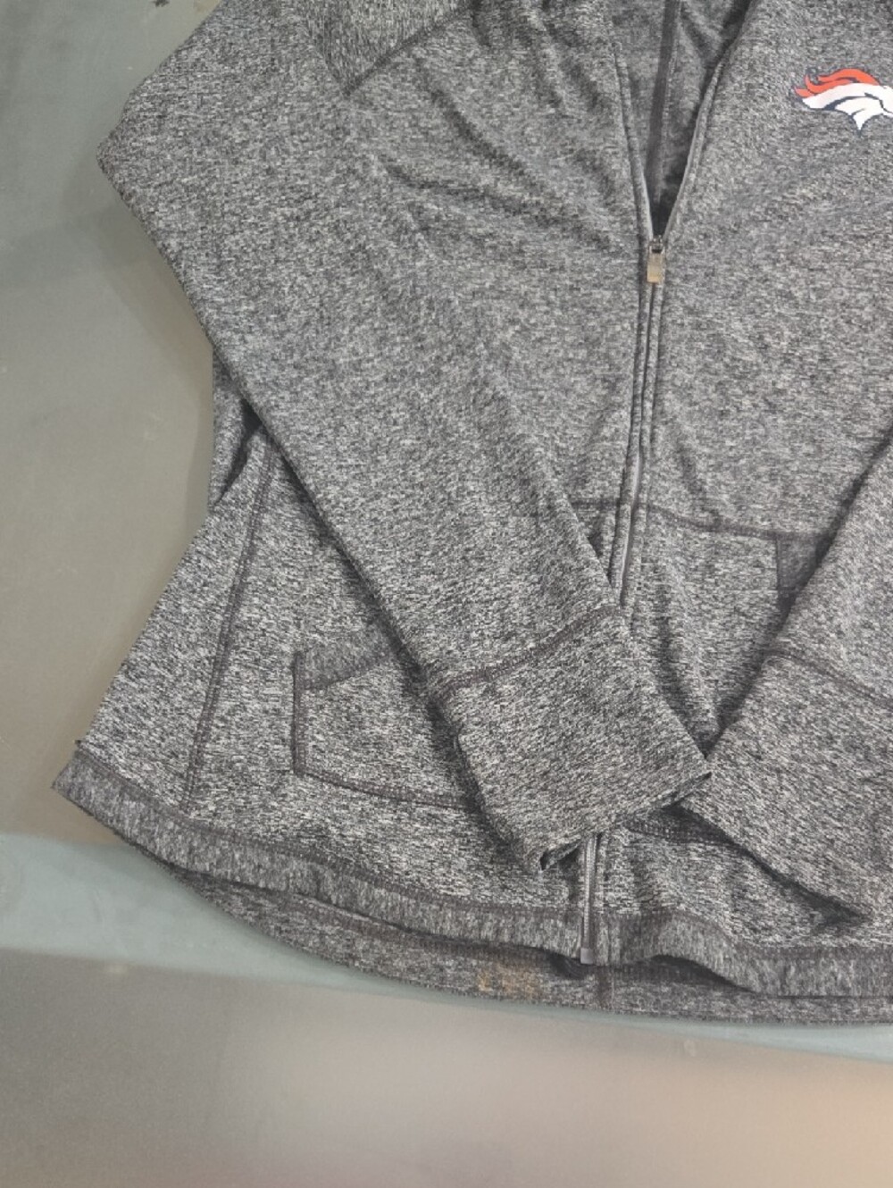 NFL Gray Heather Zip-Up Hoodie with Black Trim - Picture 3 of 14